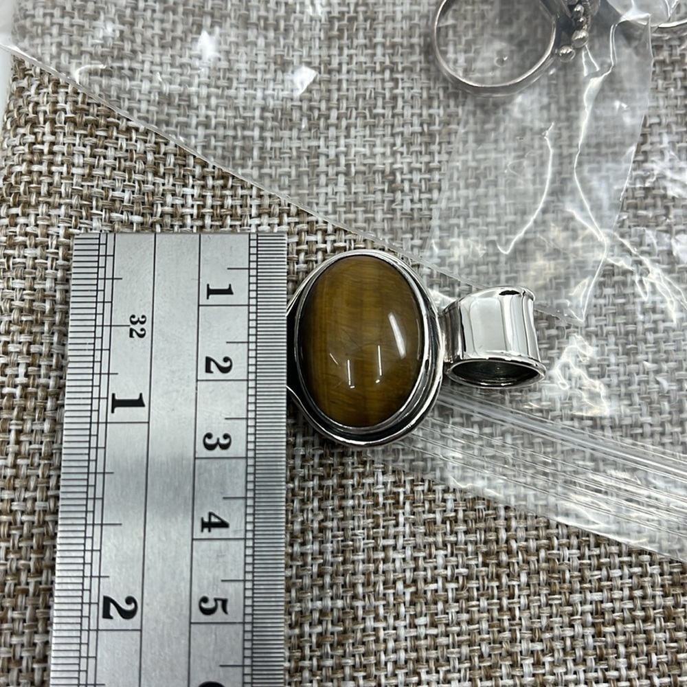 Vintage CII Mexico 925 Sterling Tiger's Eye & Carnelian Pendant Heavy 18.4g - Picture 13 of 16